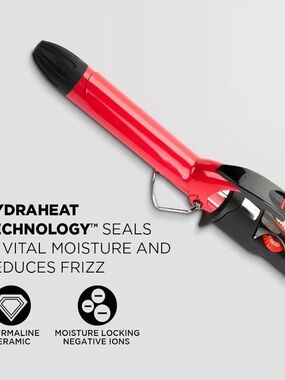 Red Ceramic Curling Iron with HydroHeat Technology - Brand Unspecified